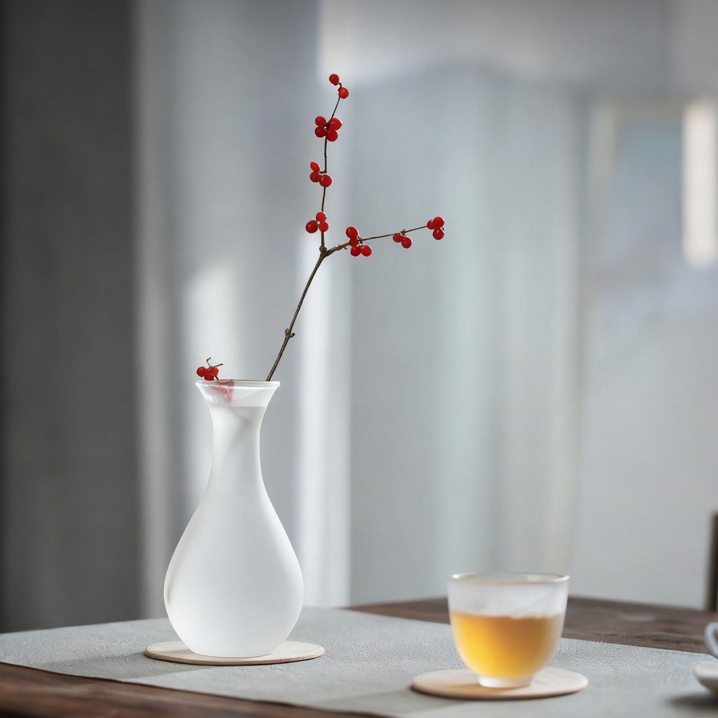 Hikiwin Long Narrow Neck Round Frosted Vase, Small Utility Frosted Glass Vase, Matte Aesthetic Art Decorative Flower Vase for Floral Arrangements, Office and Home Decor, 5.5 Inches, Translucence