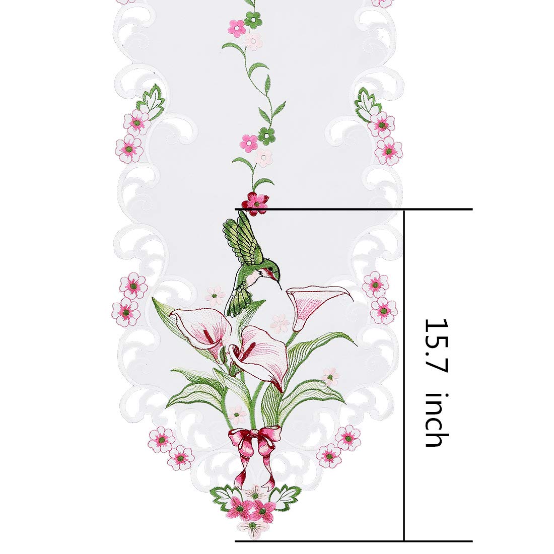 Simhomsen Embroidered Floral Table Runners for Spring and Summer, Hummingbird Flying on Calla Lily Flowers (13×88 inch)