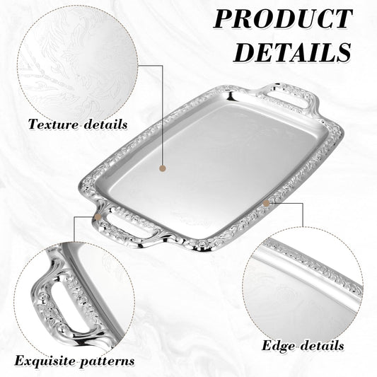 Housoutil Metal Serving Tray, Silver Large Rectangular Antique Serving Platter, European Retro Style Tray for Cookies, Charcuterie, Snacks, Desserts, Fruit, Party Food (39. 00x23. 00x1. 70cm)