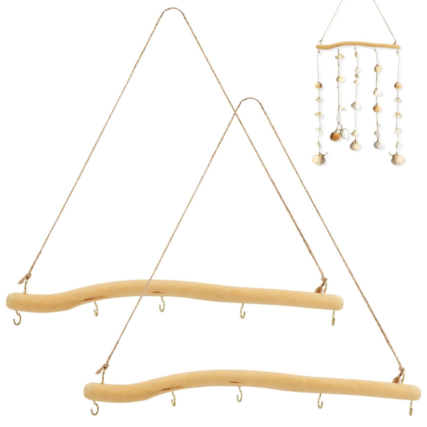 Saycker 2Pcs 15 Inch Driftwood Wall Hanging Jewelry Hanger, Rustic Branch Hanger Rack with 5 Hooks for Small Item Key(Wood color)