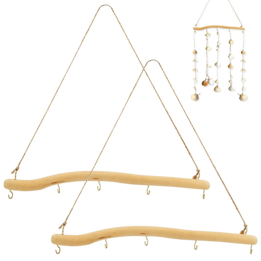Saycker 2Pcs 15 Inch Driftwood Wall Hanging Jewelry Hanger, Rustic Branch Hanger Rack with 5 Hooks for Small Item Key(Wood color)