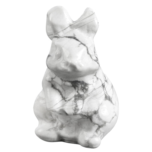 Loveliome Crystal Mini Rabbit Figurine, 1.5 Inch Bunny Sculpture Statue Gemstone Animal for Home Décor or Collectibles, White Howlite Turquoise