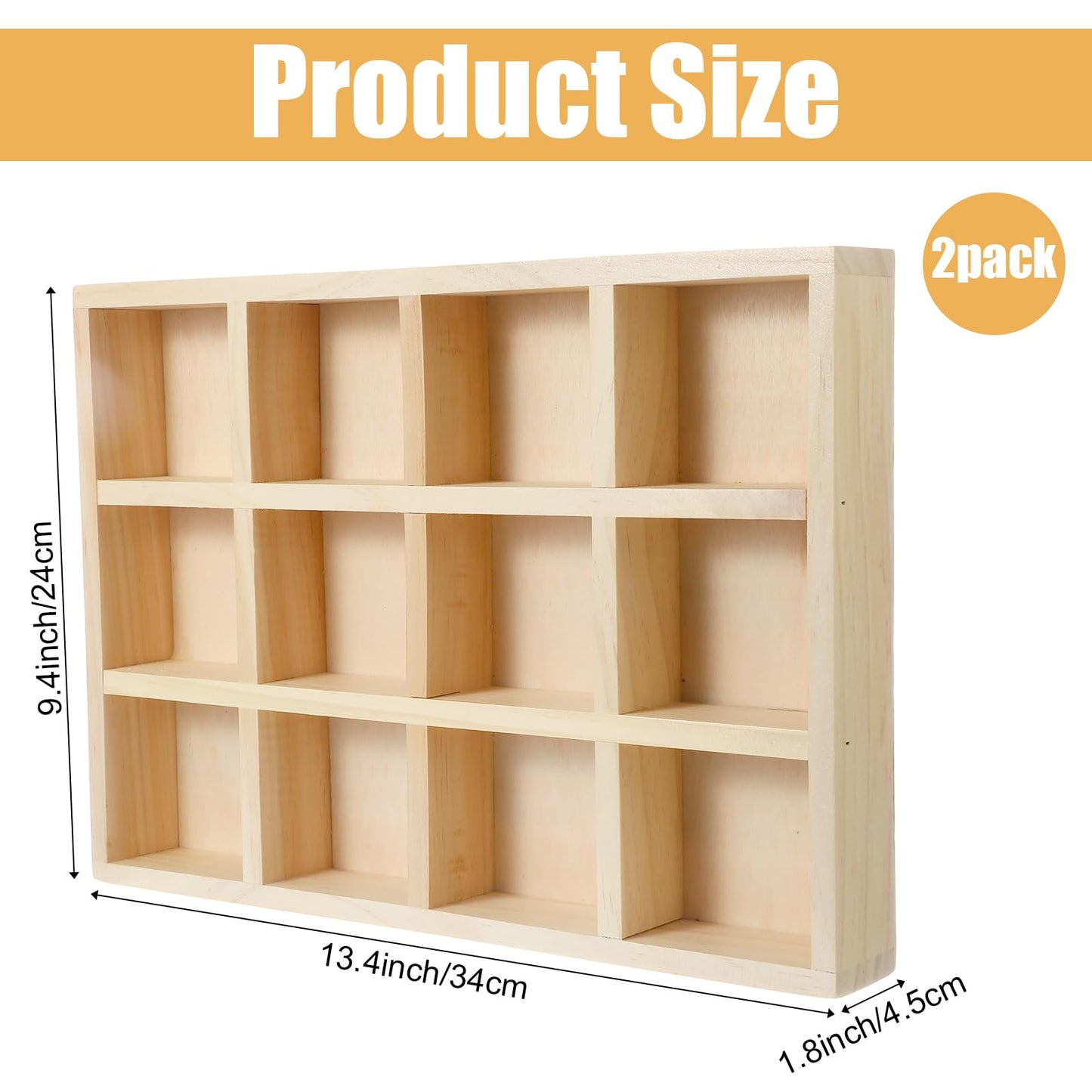 Douaowoc 2 Pack Wooden Sorting Tray Grid Display Wood Divided Organizer Rectangular Vanish Finished Section Box for Rings Earrings Necklaces Bracelets (12 Compartments, 12.9 x 9.1 x 1.55 Inch)