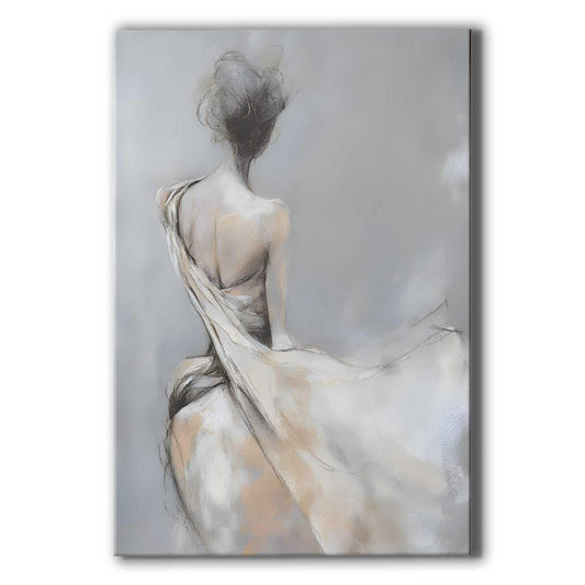 BACKYMRJCART Abstract Woman Silhouette Canvas Wall Art Grey Abstract Painting Lady Art Print Bathroom Wall Decor for Modern Living Room Office Woman Silhouette Painting 16x24in Unframed