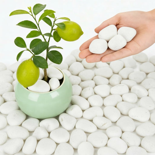 Mengdewei 1-2 Inch Polished River Rocks, Decorative Stones for Indoor Plants, Vase Filler, Fish Tank & Aquarium, Garden Landscaping, White, 6LB