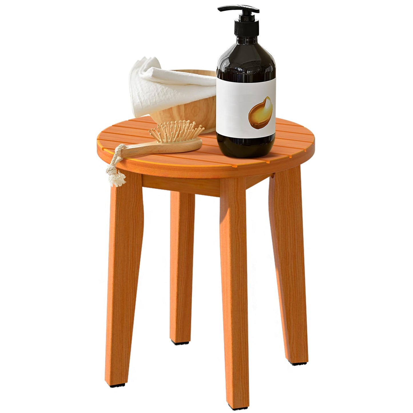KISENG Round 16 Inch Bamboo Waterproof Shower Bathroom Stool Chair, Duty Wooden Bath Corner Shaving Legs Bench Seat (Honey Bamboo, XL)