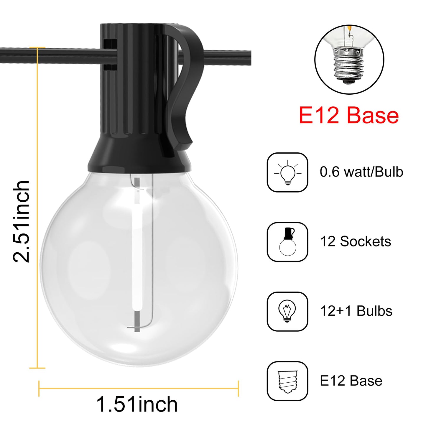 UOLOB ‌Outdoor String Lights 25FT, Waterproof Patio Lights with 12+1 G40 Shatterproof Bulbs, Connectable Hanging Outdoor Lights for Backyard, Garden, Porch, Gazebo, Party Decor