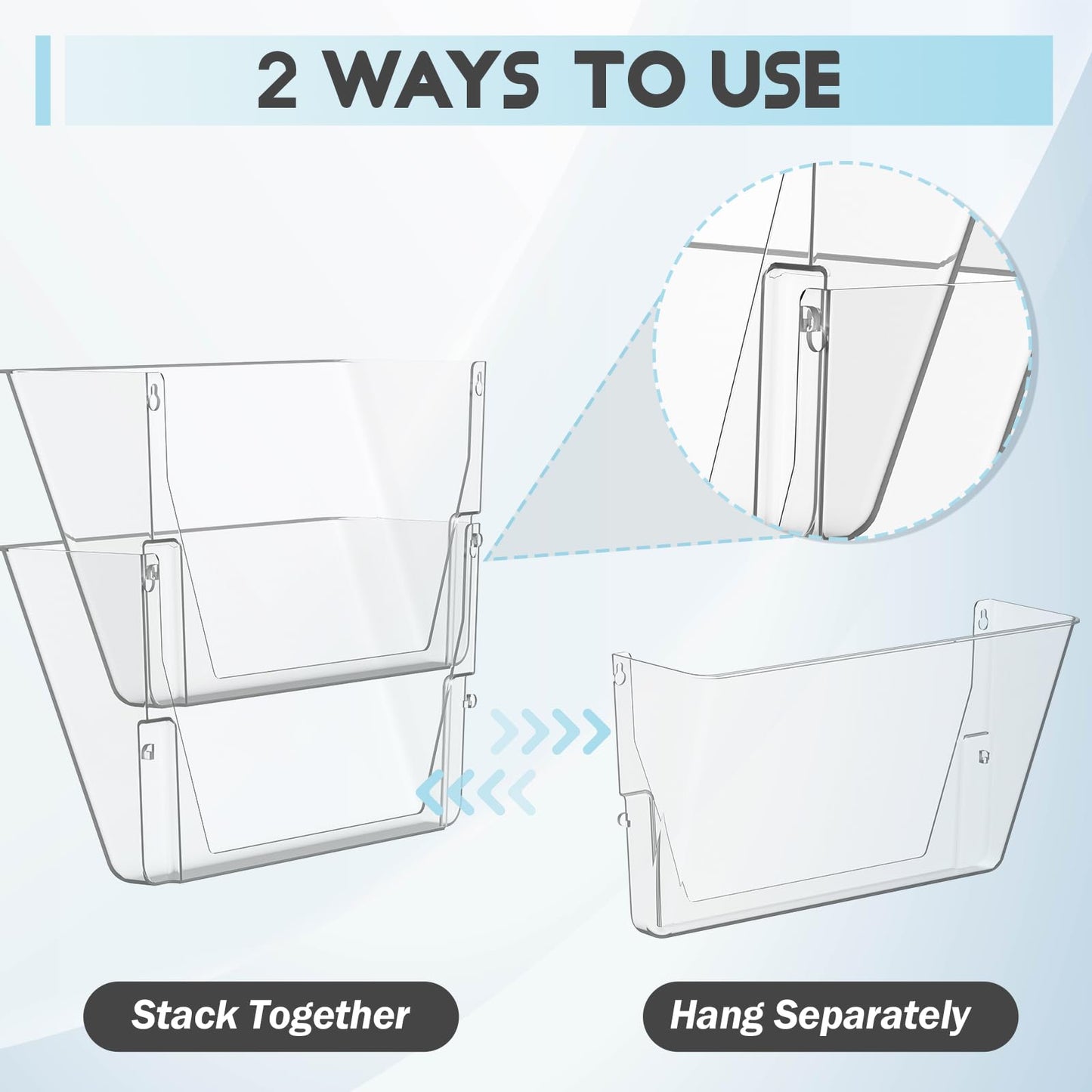 Gawerk Clear Acrylic Single Pocket, Plastic Hanging Wall Mount File Holder for Office Home (Clear, 4 Pack)