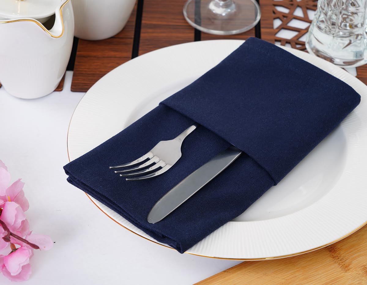 Blue Needles Solid Cloth Napkins Set of 12 Navy Blue 100% Cotton Dinner Napkins 18x18 inches - Reusable, Absorbent & Washable Linen, Ideal for Wedding Events Farmhouse Parties Hotel & Everyday Use
