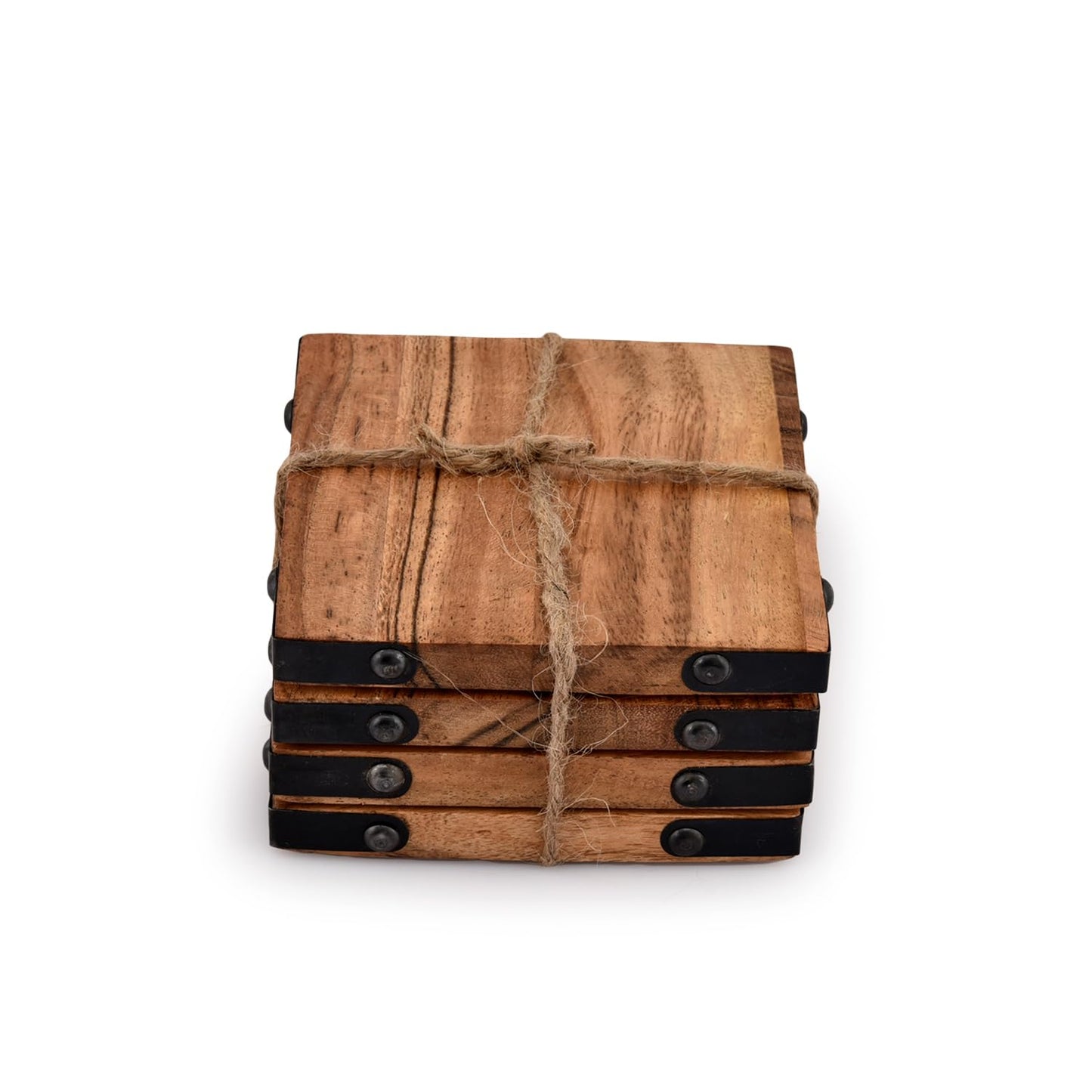 Samhita Acacia Wood Square Coasters Protection Tabletop,Countertop and Surfaces Size: 4" x 4", Set of 4