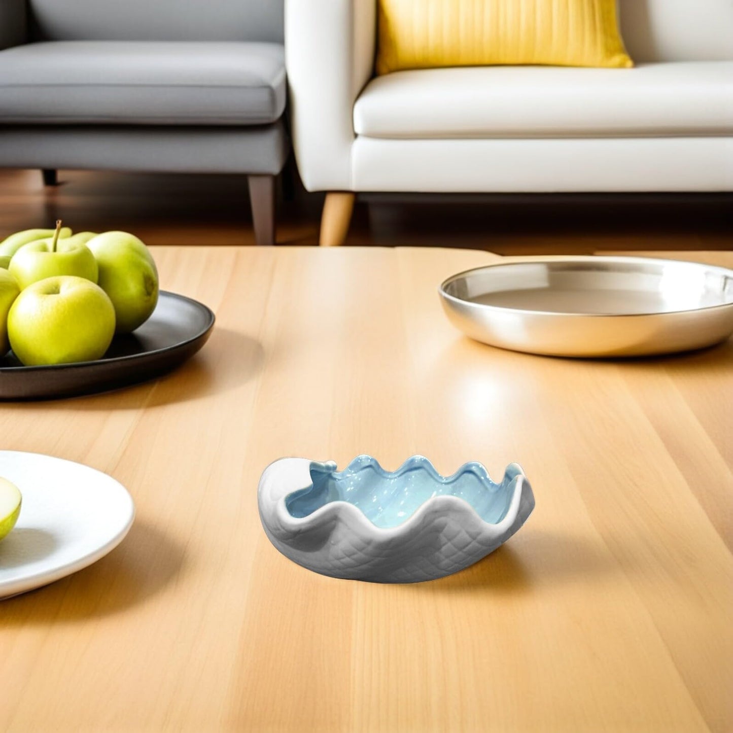 Garneck Shell Shape Jewelry Dish Tray - Ceramic Shell Candy Server Bowl - Multifunction Seashell Decor Bowl for Home Organising Jewellery, Holding Food (Bule)