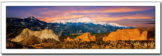 PHOTOSBYJON Pike's Peak and Garden of The Gods 11.75 inches x 36 inches Colorado Mountain Landscape Photographic Print Panorama Poster Photo Picture Standard Size