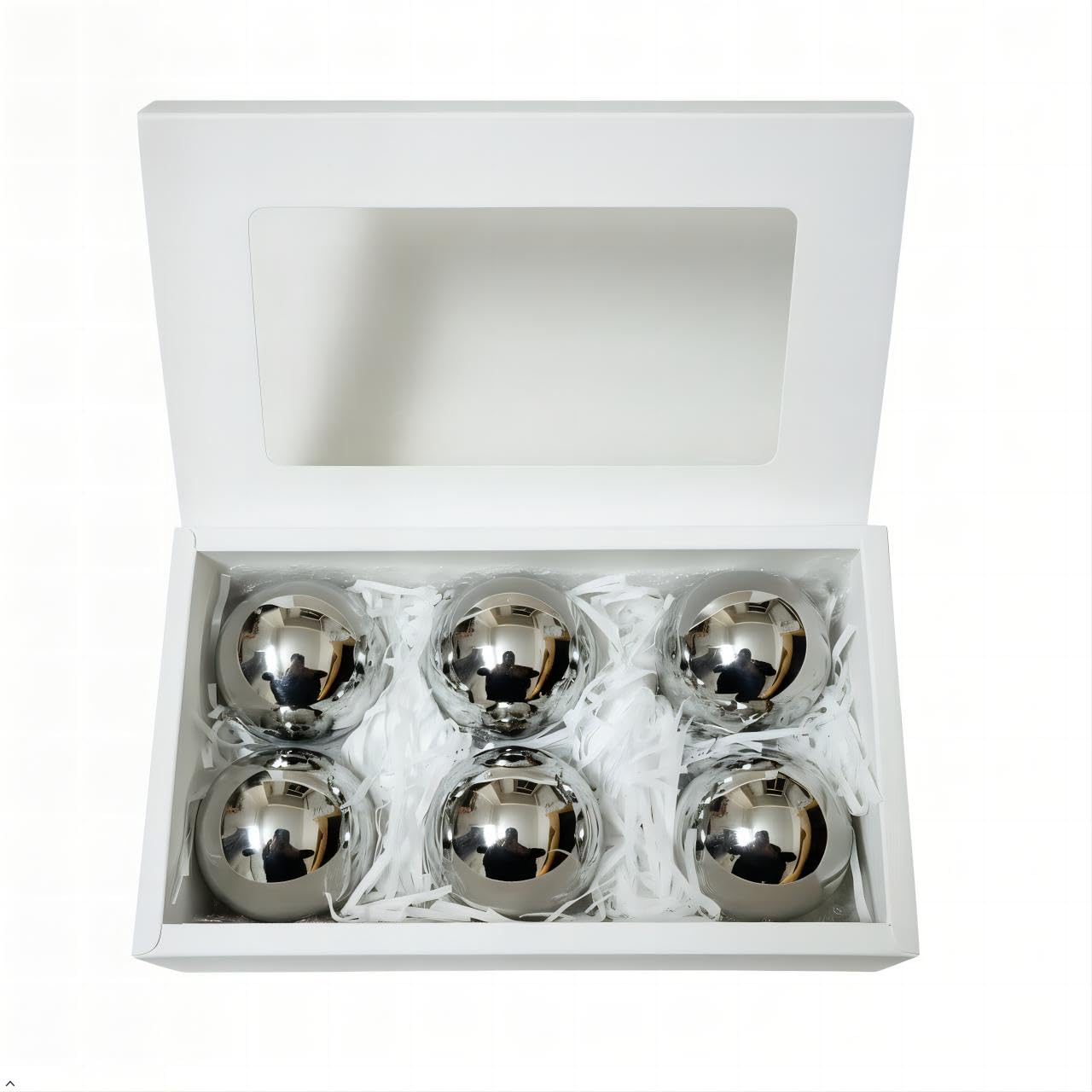 SUCREVING 6 Pack 2.4 Inch(6cm) 304 Stainless Steel Gazing Ball,Hanging Ornaments for Christmas, Wedding, Home & Holiday Decor(Silver)