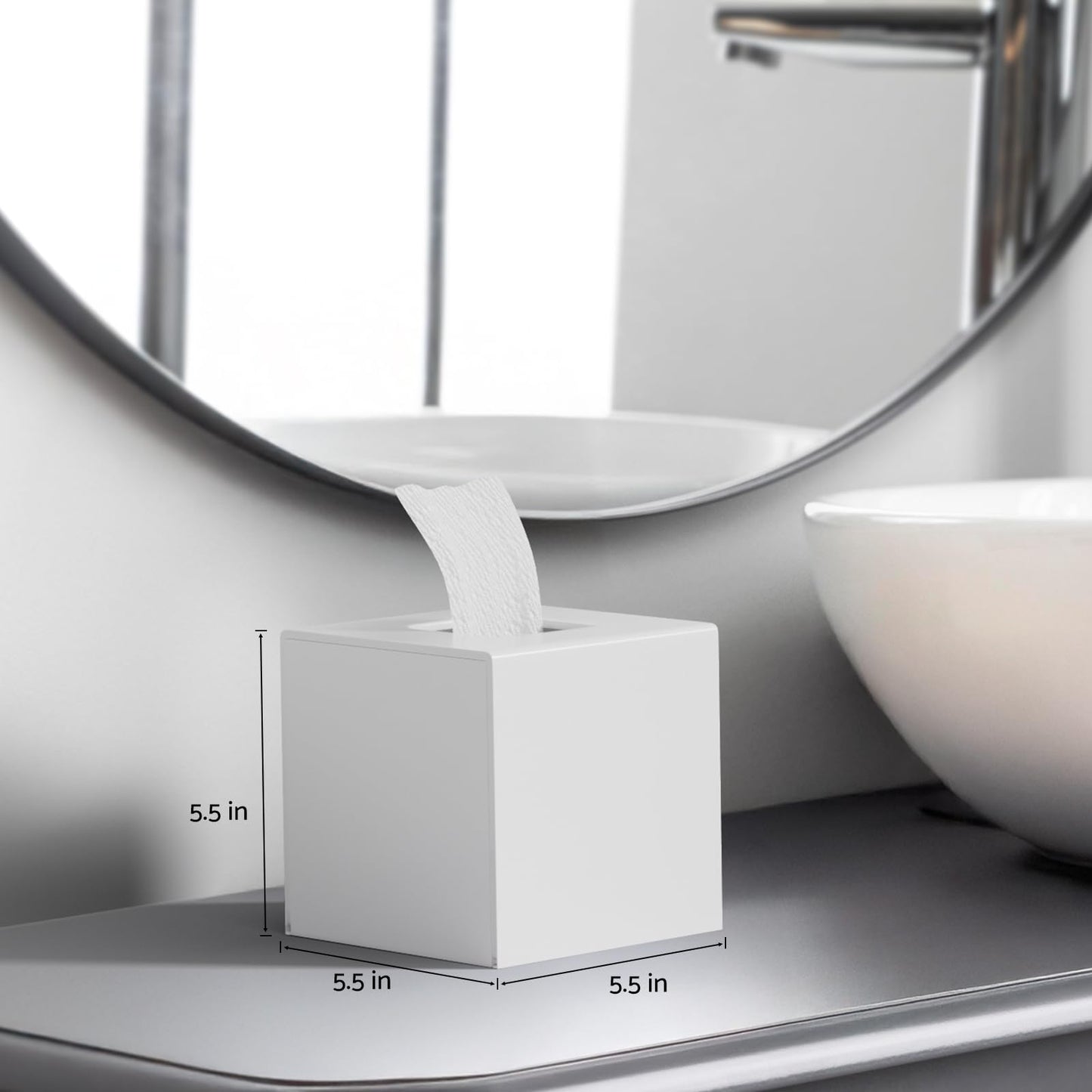 HIIMIEI Acrylic Tissue Box Cover Decorative Square Tissue Holder Napkin Dispensert for Bathroom-White