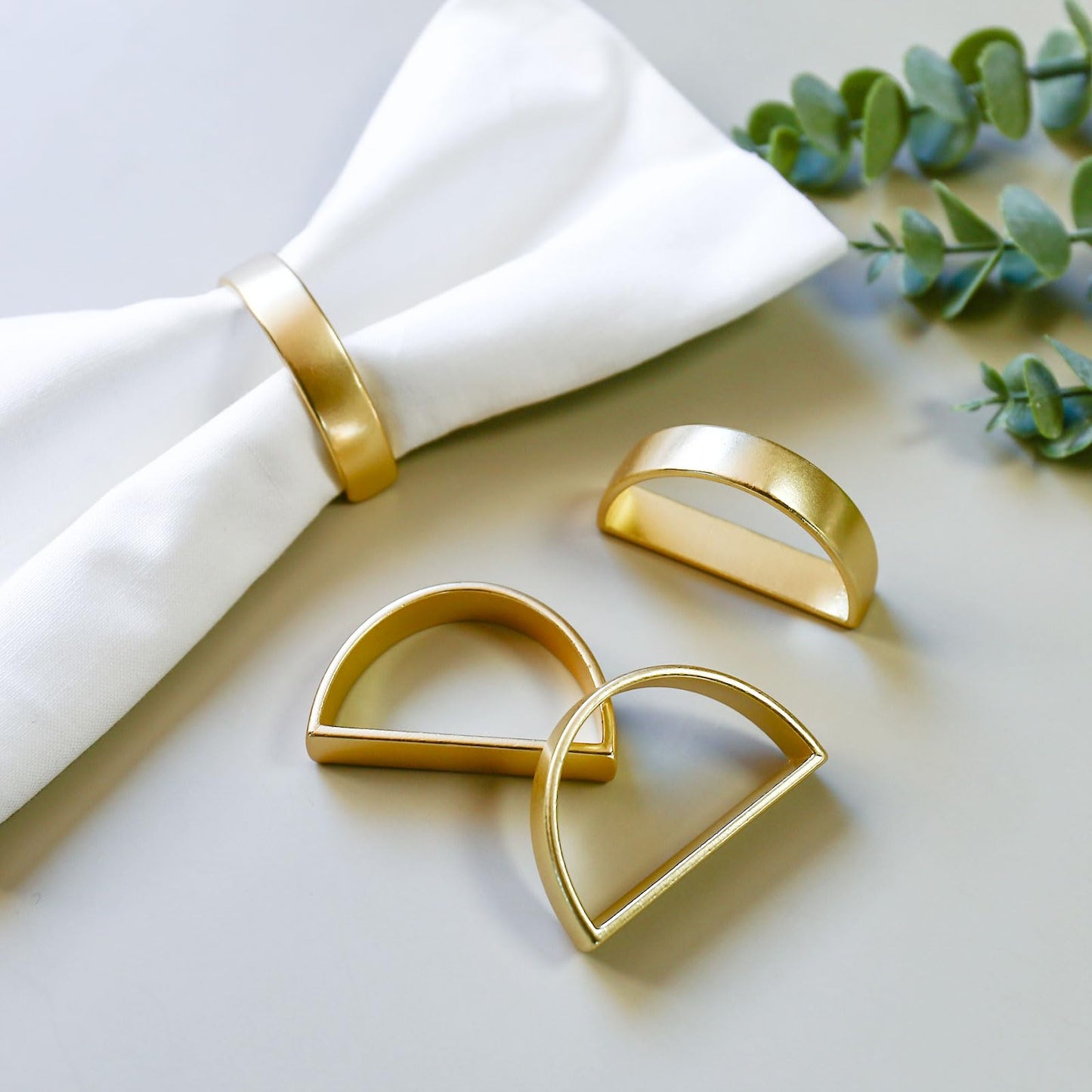Cuff Brushed Gold Napkin Rings Set of 4, Modernist Napkin Ring Holder for Wedding, Banquet, Metallic Adornment for Table Settings, Glossy Serviette Buckles Decor (Semicircle)