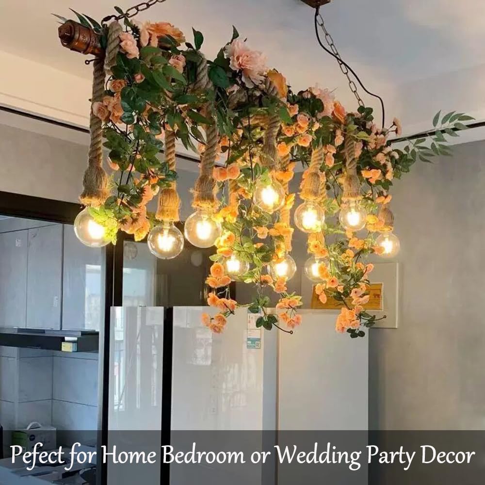 Fielegen Artificial Flower Garland with 20 LED String Lights, 6FT Hanging Rose Flower Vine Garland Decorations for Garden Wedding Flower Table Decor Birthday Party Indoor Bedroom Wall Room