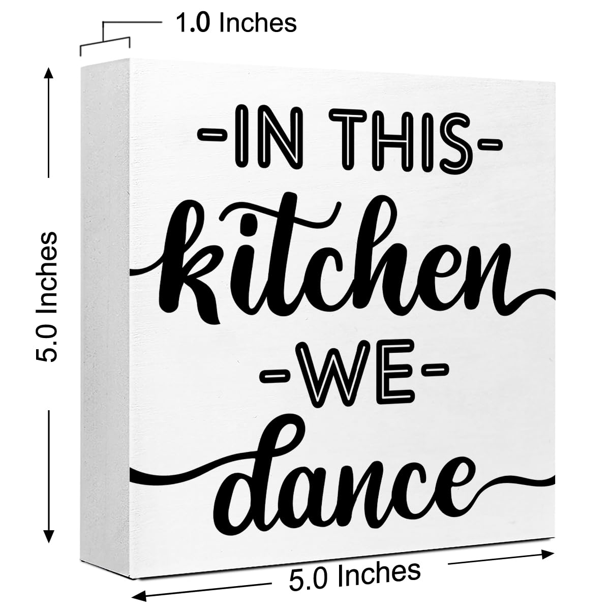 LVQHI Joyful Wooden Block Sign With "In This Kitchen We Dance" Quote, Whimsical Kitchen Dance Sign, Home Dance Decor For Party Kitchen, Music Lover's Kitchen Decor 5"L x 5"W x 1.2"H V612
