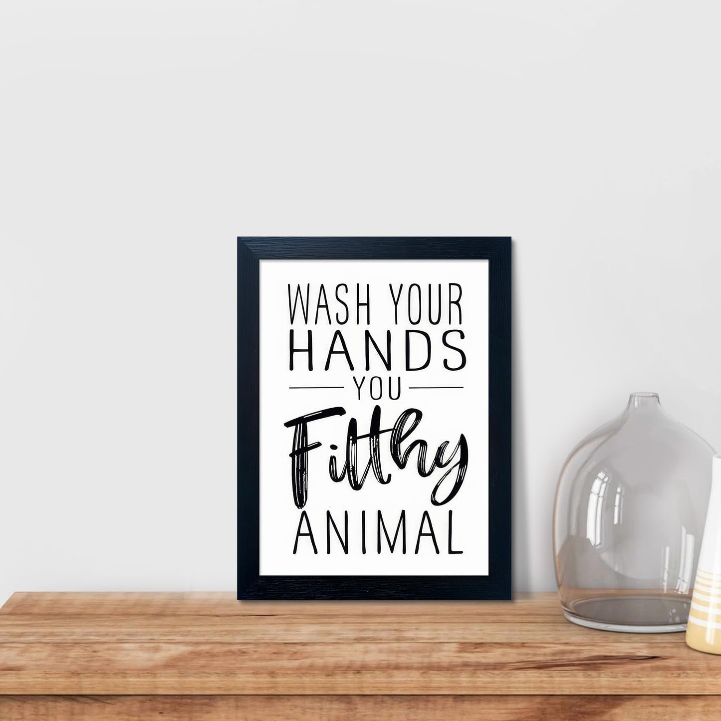 Bathroom Quotes Wall Decor, Black and White Bathroom Wall Art, Toilet Decor Signs Small Black Framed Canvas Art for Kid's Washroom