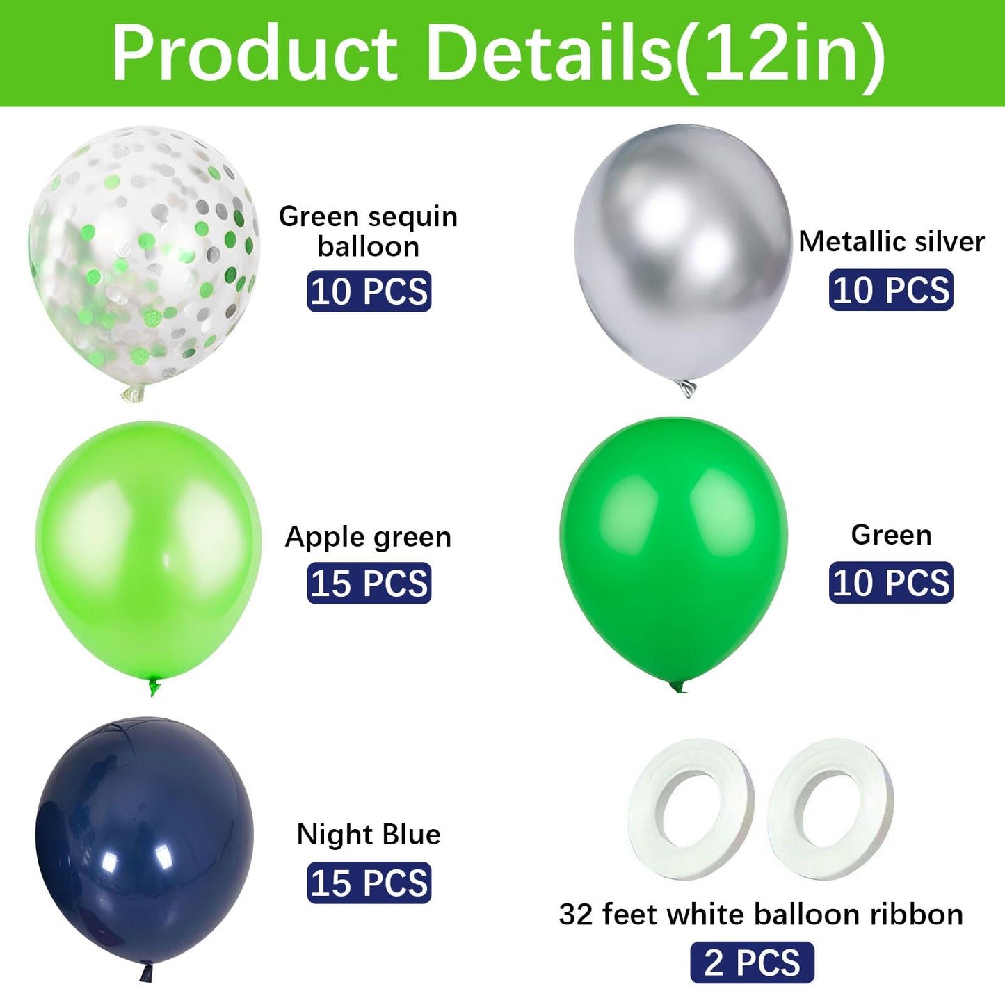 Metallic Silver Balloon Dark Blue Green Balloons and Green Confetti Balloons for Birthday Retirement Bridal Shower Congrats Graduation Wedding Anniversary Party Decoration