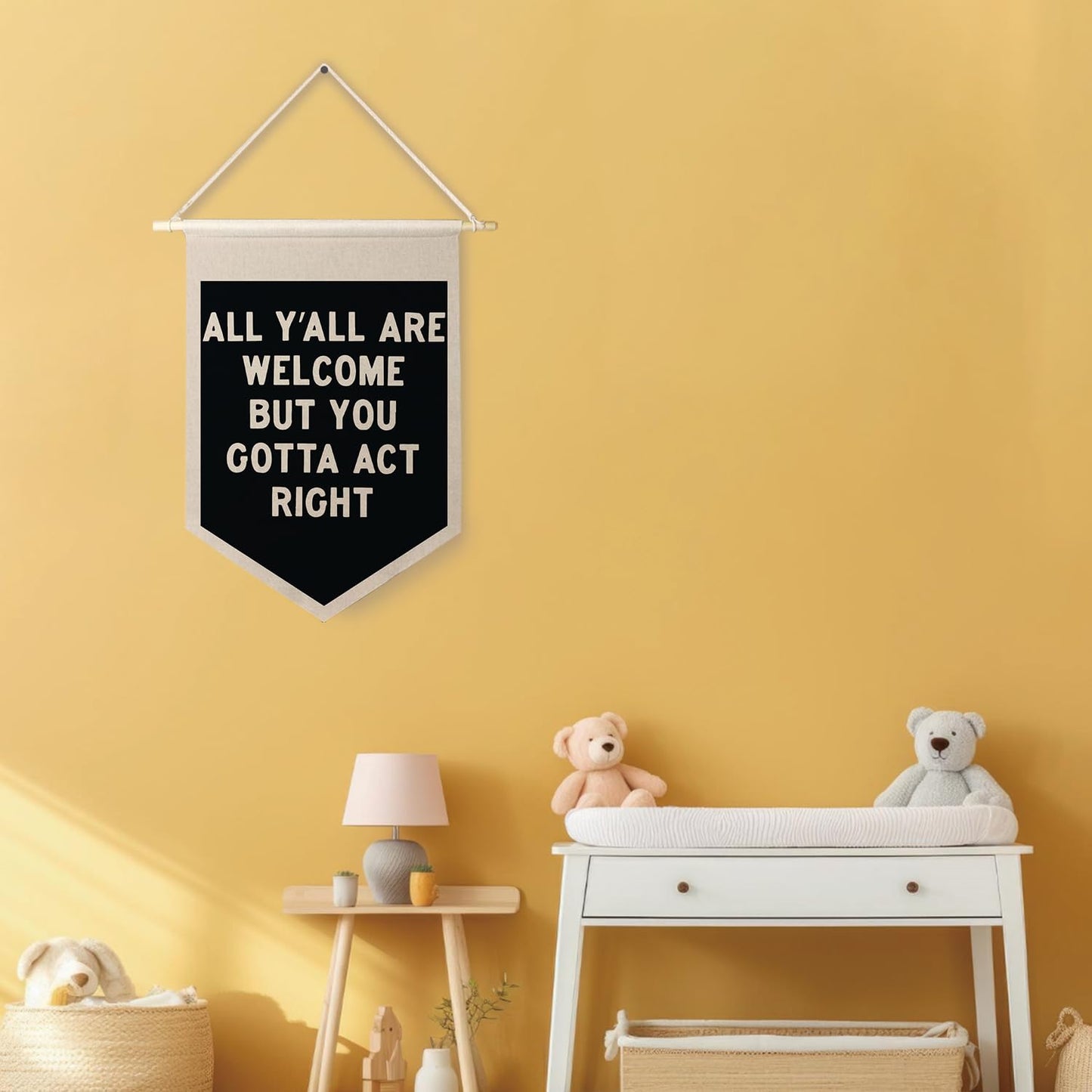 Qpenm All Are Welcome Hanging Wall Canvas Banner,Welcome Hanging Pennant Flag Prints,Funny Posters & Prints Canvas Banner,Funny Classroom Home Living Room Office Wall Art Decor