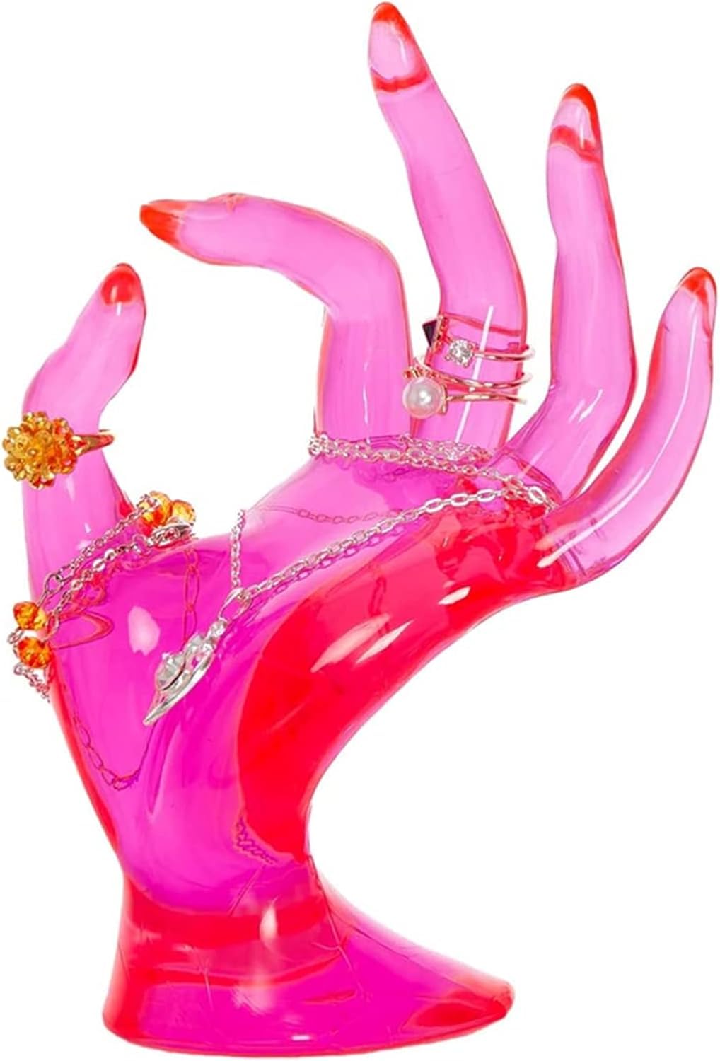 Maxsirui Hand Form Ring Holder Jewelry Display Organization Rack Bracelet Ring Watch Stand Support Aesthetic Y2k Room Decor (Rose Red)