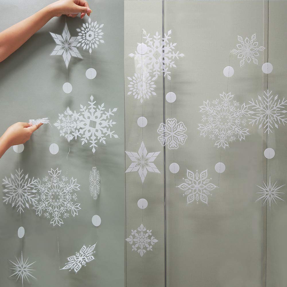 Decor365 Snowflake Garland Winter Wonderland Decorations White Snow Flake Garlands Hanging Snowflake Decorations from Ceiling Classroom Winter Decor Christmas Frozen Birthday Party Backdrop