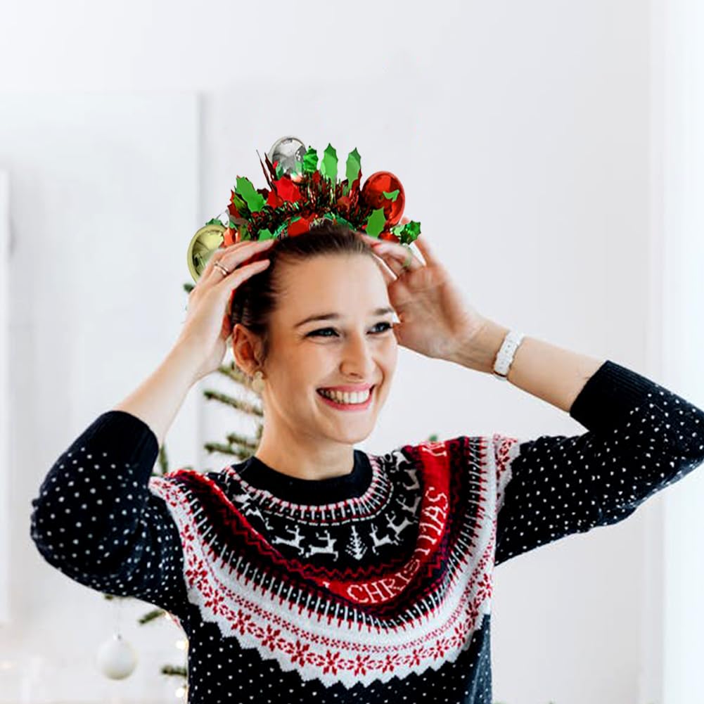 RUPOFUZA Christmas Headbands for Women Girls Glitter Tassel Headband Merry Christmas Headwear Colorful Balls Hair Bands for Festive Party Hair Accessories Holiday New Year Headpiece-1PCS