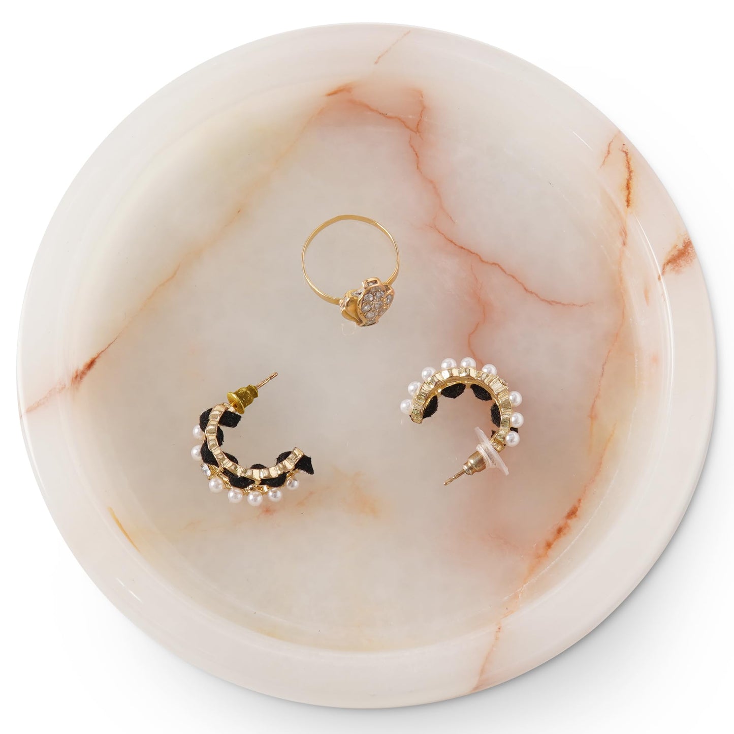 SPESHSTONES Marble Jewelry Dish Ring Holder for Women 5 Inch Round Cream Onyx Stone Tray, Marble Ring Dish, Trinket Dish & Jewelry Tray for Vanity, Nightstand & Bathroom, Engagement Gift Idea for Her