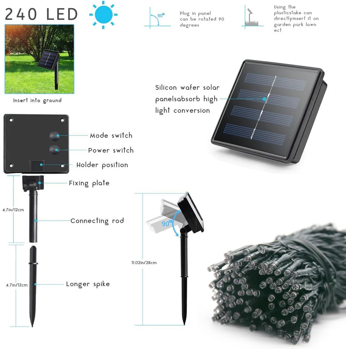 LALAPAO 2 Pack Super-Long Solar String Lights Total 170Ft 480 LED 8 Modes Upgraded Solar Powered Outdoor Waterproof Christmas Fairy Lights for Xmas Tree Garden Lawn Wedding Party Decor(White)