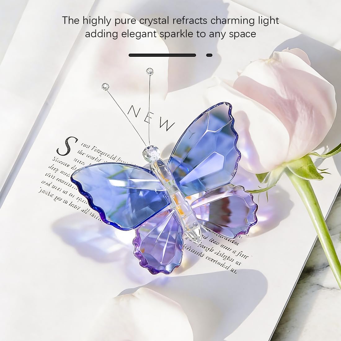 H&D HYALINE & DORA Crystal Cut Butterfly Animal Ornament Decoration for Office Table Home Bedroom
