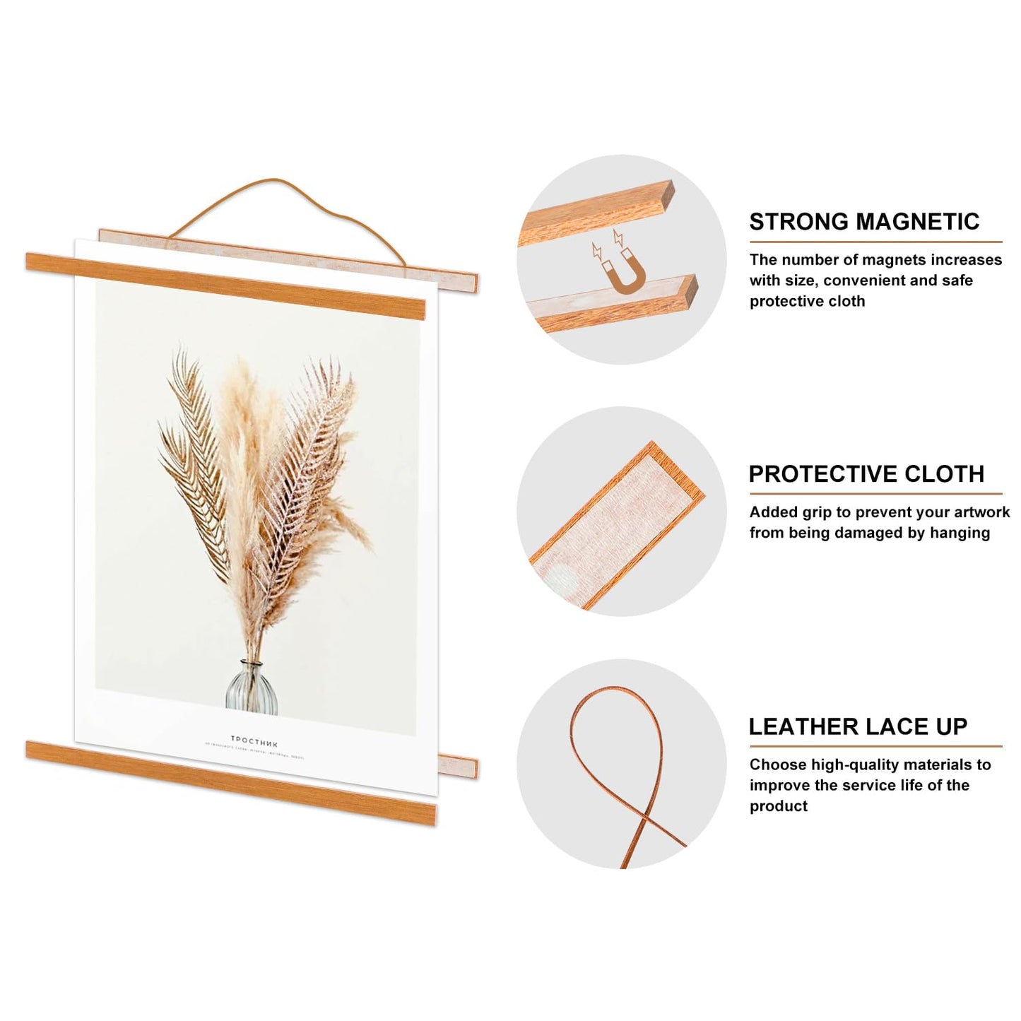 Benjia 4 Pack 8x10 8x12 8x18 Poster Frame, Magnetic Light Wood Frame Hanger for Photo Picutre Canvas Artwork Art Print Wall Hanging (4 Packs, 8", Teak Color)