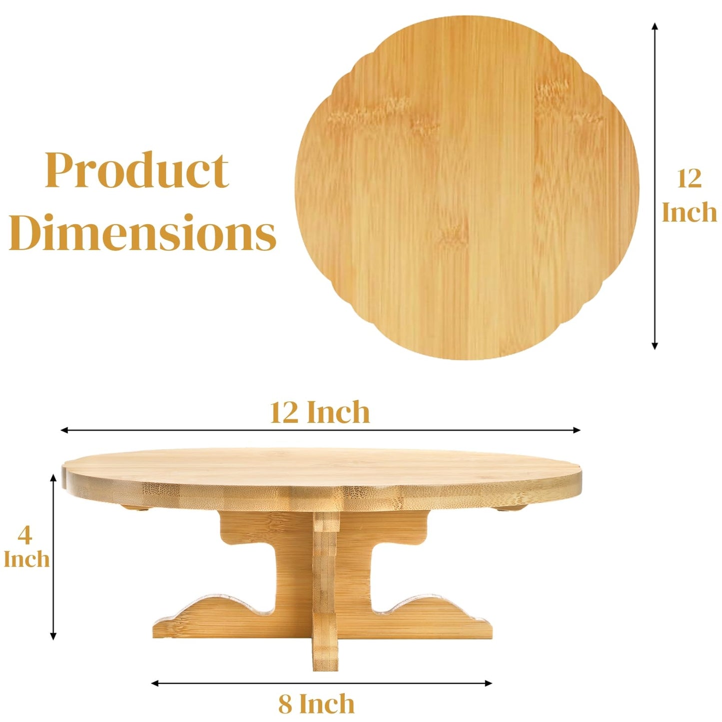 Eorbow 12 Inch Bamboo Cake Stand, One-Tier Wedding Cupcake Holder, Rustic Dessert Riser with Anti-Slip Pads, Cake Pedestal Plate for Birthday, Tea Party, Baby Shower