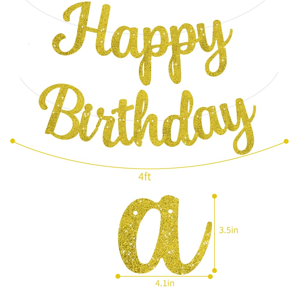 BEISHIDA Happy Birthday Banner - NO DIY,Gold 10Feet Pre-Strung-Glitter Birthday Sign Garland Backdrop Decorations for Women men Party