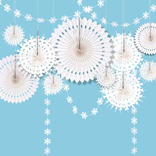 Decor365 Winter Wonderland Snowflake Party Decorations Hanging Paper Paper Fan Snowflakes Guirnaldas Decoración para/Frozen Birthday/Baby Shower/Wedding Party Supplies