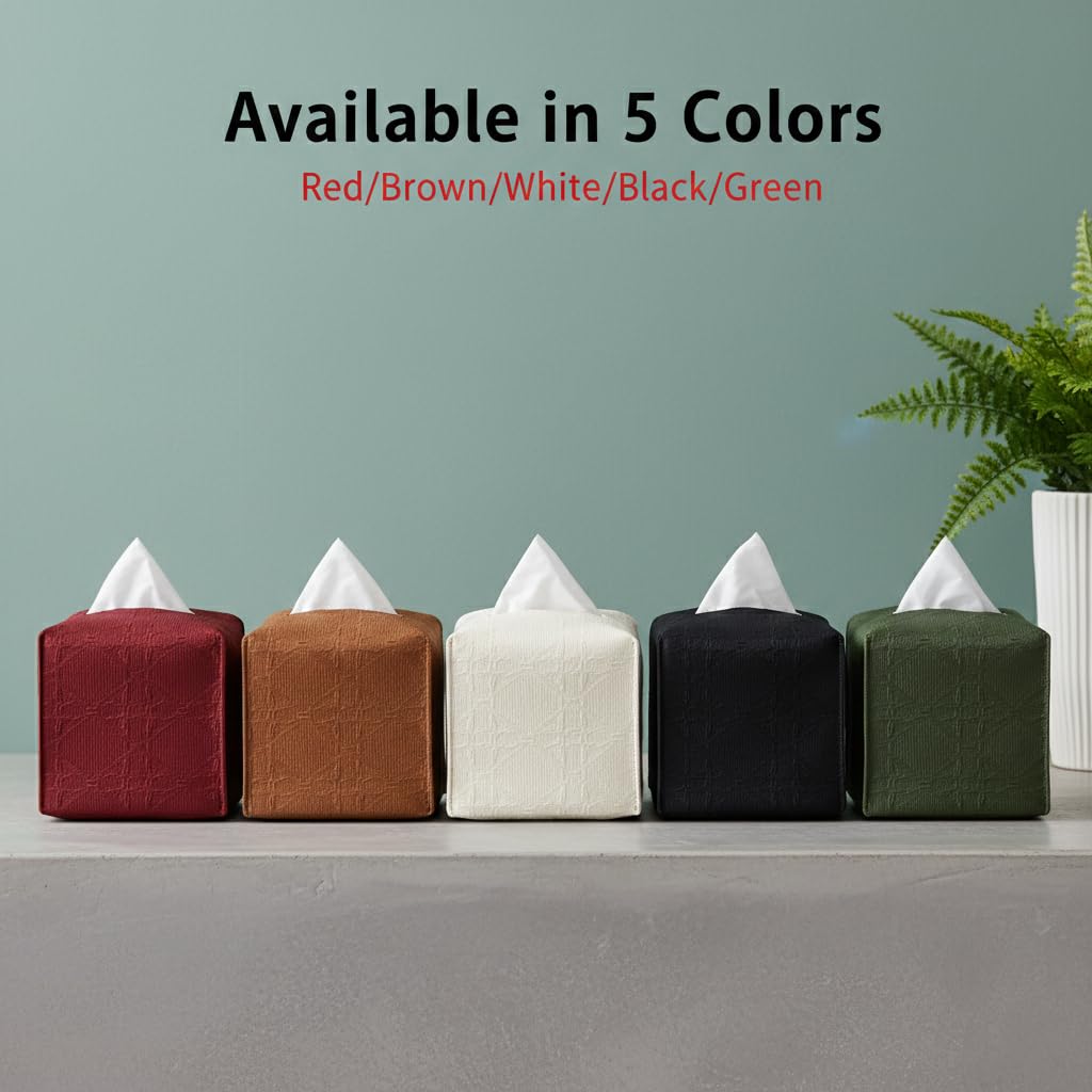 Avolander Tissue Box Cover 2-Pack, Square Tissue Holder with Bottom Belt, Modern Tissue Case Facial Paper Organizer Dispenser for Bathroom, Office, Home, Table, Car, White, Linen Pattern