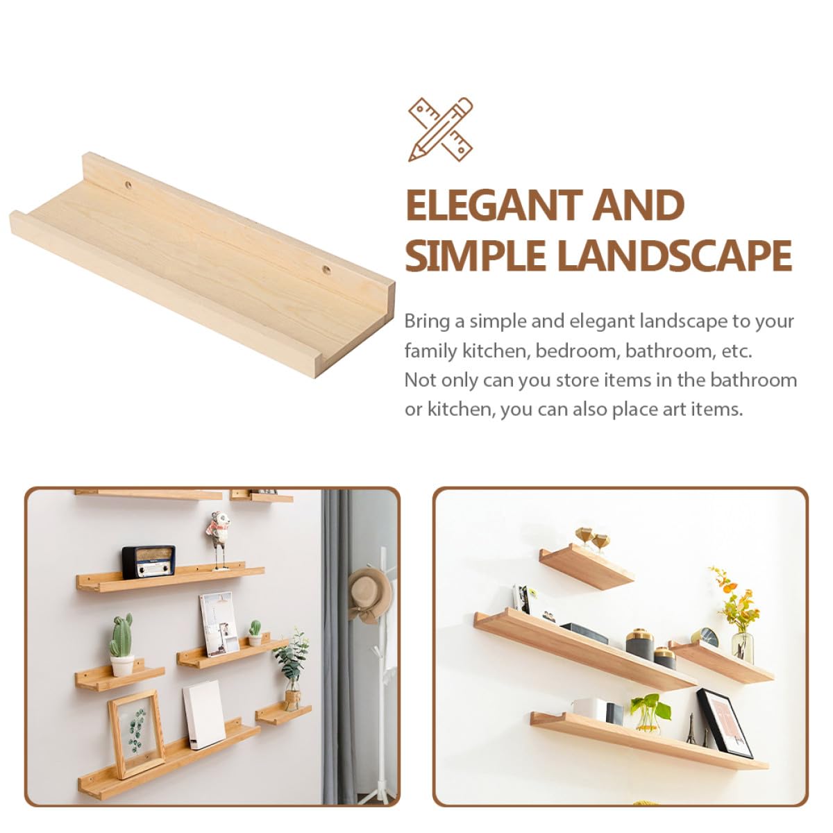 jojofuny Wooden Wall Mounted Shelf 40x14cm Entryway Accessory Sundries Storage Rack Floating Wall Shelf for Living Room Home Organization