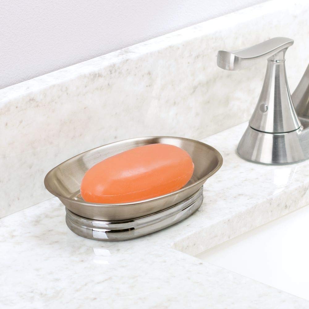 iDesign York Metal Soap Saver, Holder Tray for Bathroom Counter, Shower, Kitchen, 4" x 5.5" x 1.5", Brushed Stainless Steel