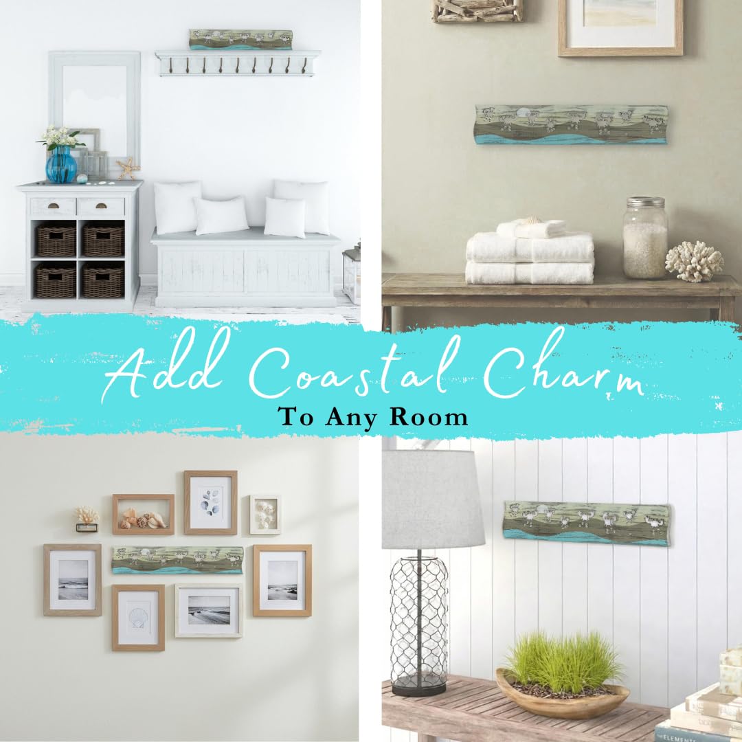 Crab Driftwood Wall Art & DIY Key Holder – Handmade Coastal Home Decor – 17.5" Genuine Weathered Wood Plank with 5 Removable Hooks for Keys, Leashes, and Jewelry – Beach House Entryway Organizer (Crab Parade)