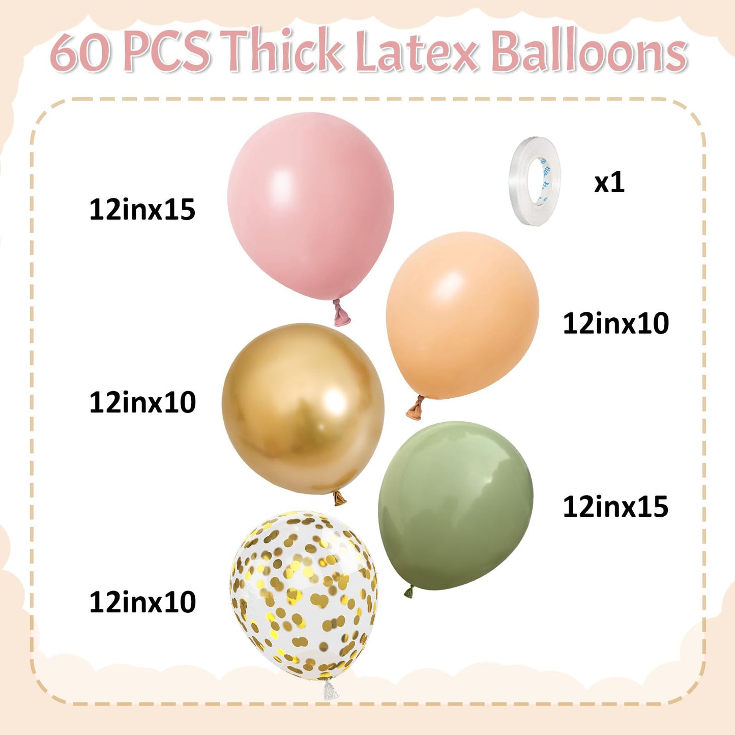 HILAVO Pink and Green Balloons Retro Sage Green Pink Metallic Gold Confetti Balloons Olive Green Gold Pink Beige Latex Balloon for Easter Jungle Safari Christmas Woodland Birthday Party Decorations