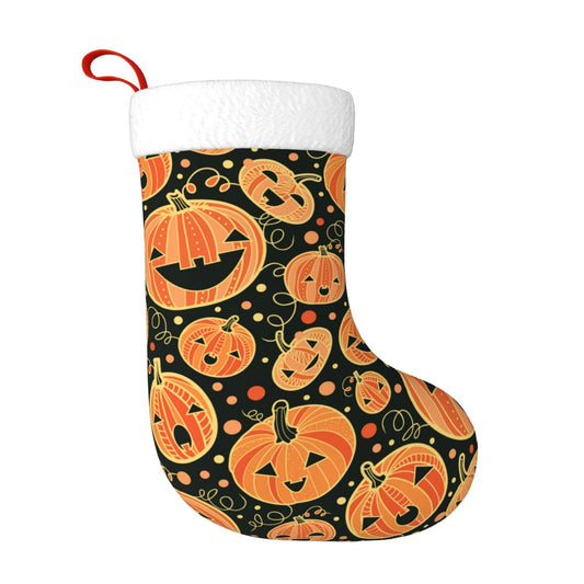 Halloween Pumpkin Christmas Stockings Hanging Decoration Stockings 17.7 Inch Xmas Stockings for Fireplace Family Party Holiday Decor 1PCS