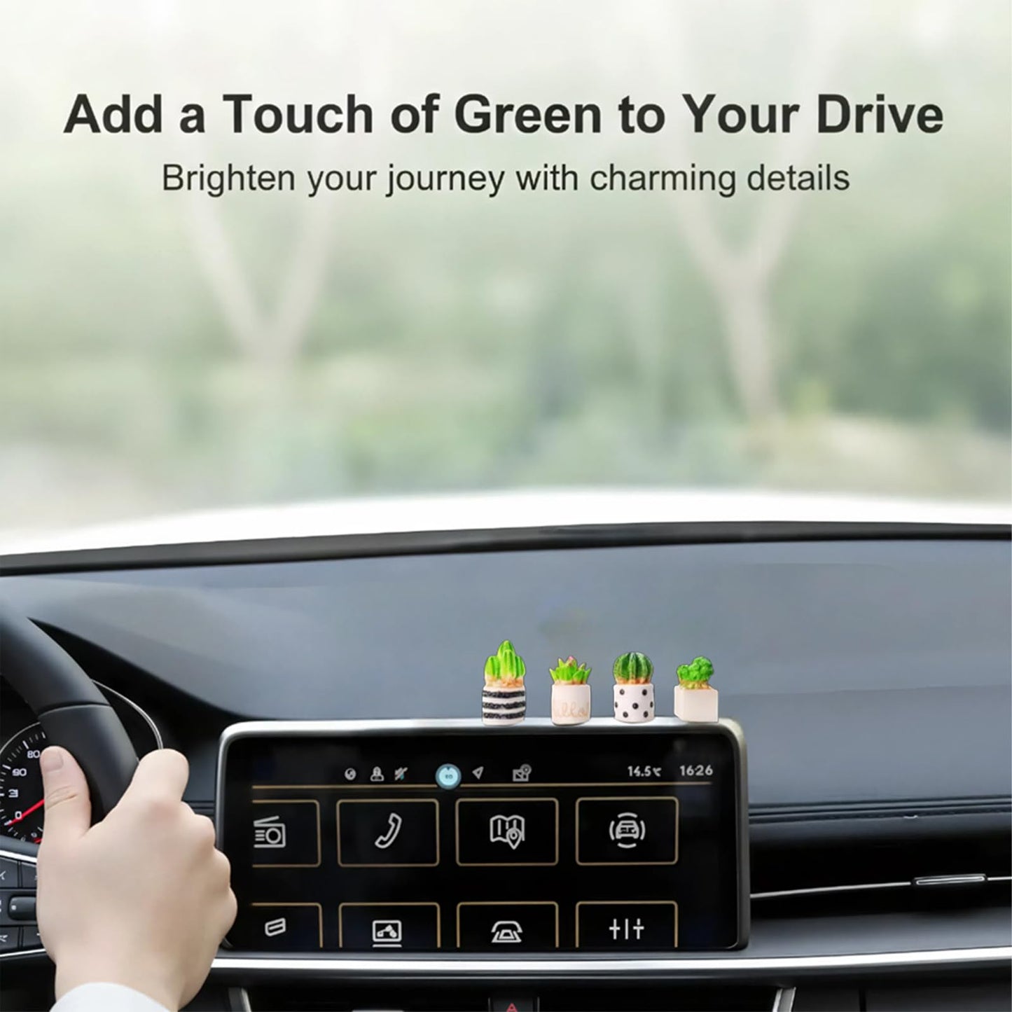 Mini Plants for Car Dashboard Decor – Unbreakable Resin Cute Car Accessories Gift for Women, Mini Planter Pots for Rearview Mirror, Center Screen & Air Vent (4-Pack)