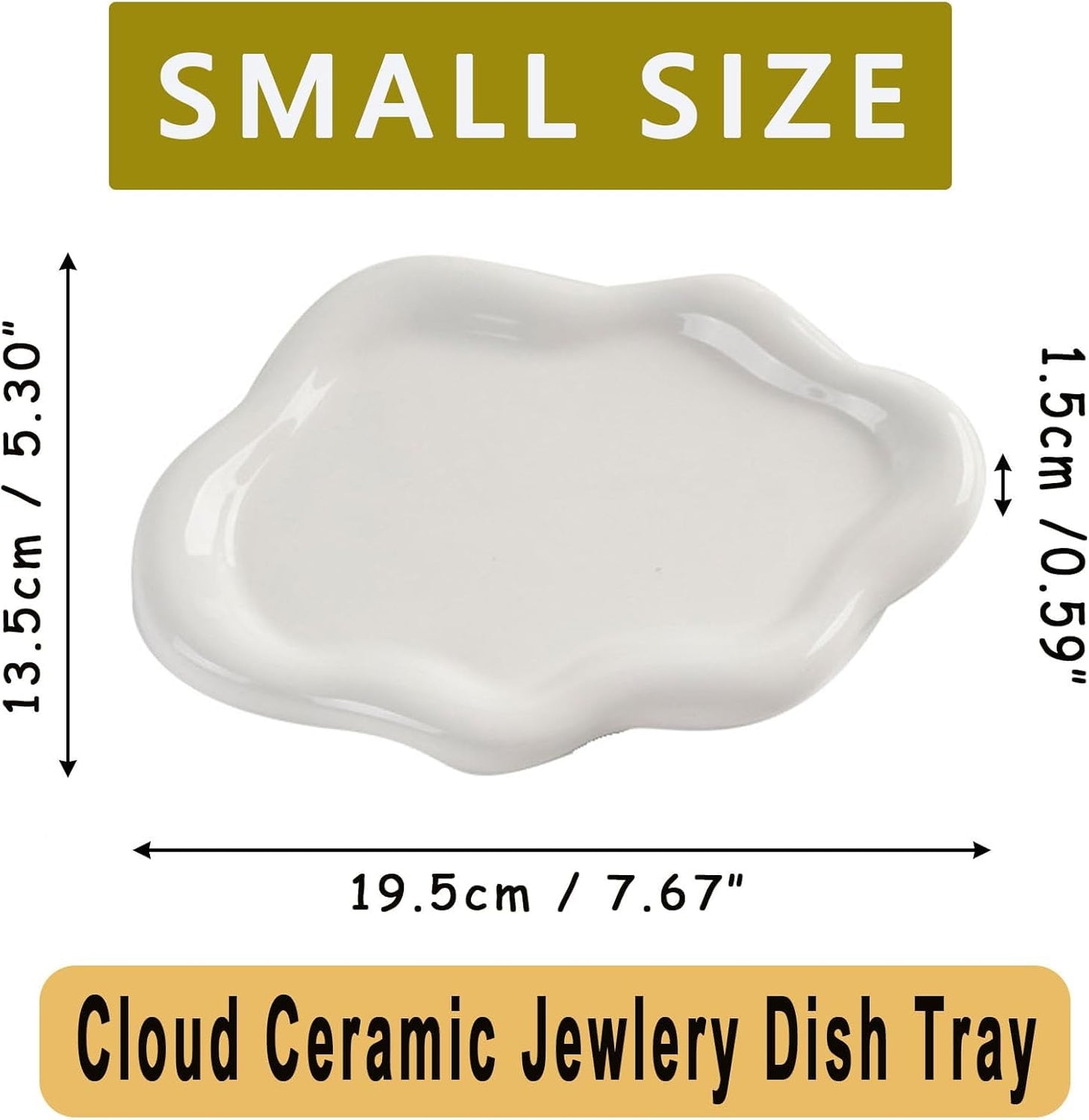 BESSKON Small Jewelry Dish for Women, Gifts for Mom, Ceramic Jewlery Tray Ring Holder, Vanity Ring Dish Cute Cloud Tray, Nightstand Decor Trinket Bowl for Earrings, Perfume, Keys, White Jewelry Plate