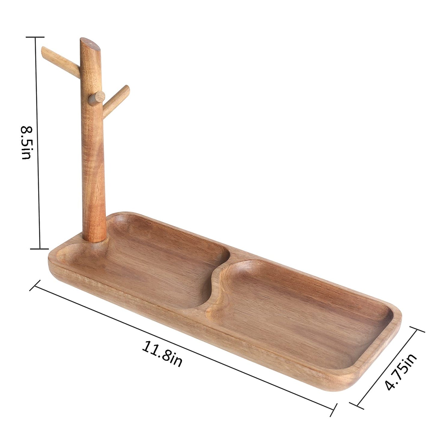 CYQGDKF Wood Key Tray for Entryway Table, Jewelry Tray, Catchall Tray with 3 Stand Hanging Organizer, for Rings, Phone, Bracelets Watches