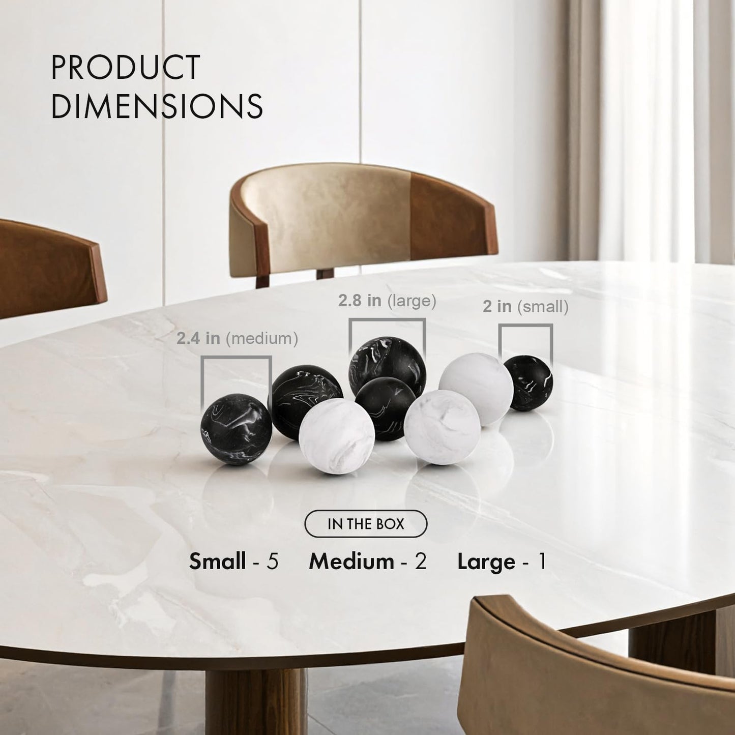 Creative Scents Marble Look Decorative Bowl with matching Set of 8 Balls for Coffee Table Centerpiece, Dining Table, Living Room
