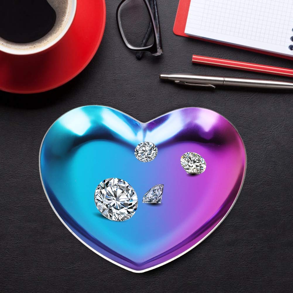 Stainless Steel Jewelry Tray, Heart Shaped Trinket Dish for Rings Earrings Necklaces Bracelet Watch Keys, Plate Tea Tray Fruit Tray Cosmetics Jewelry Organizer Box(Colorful)