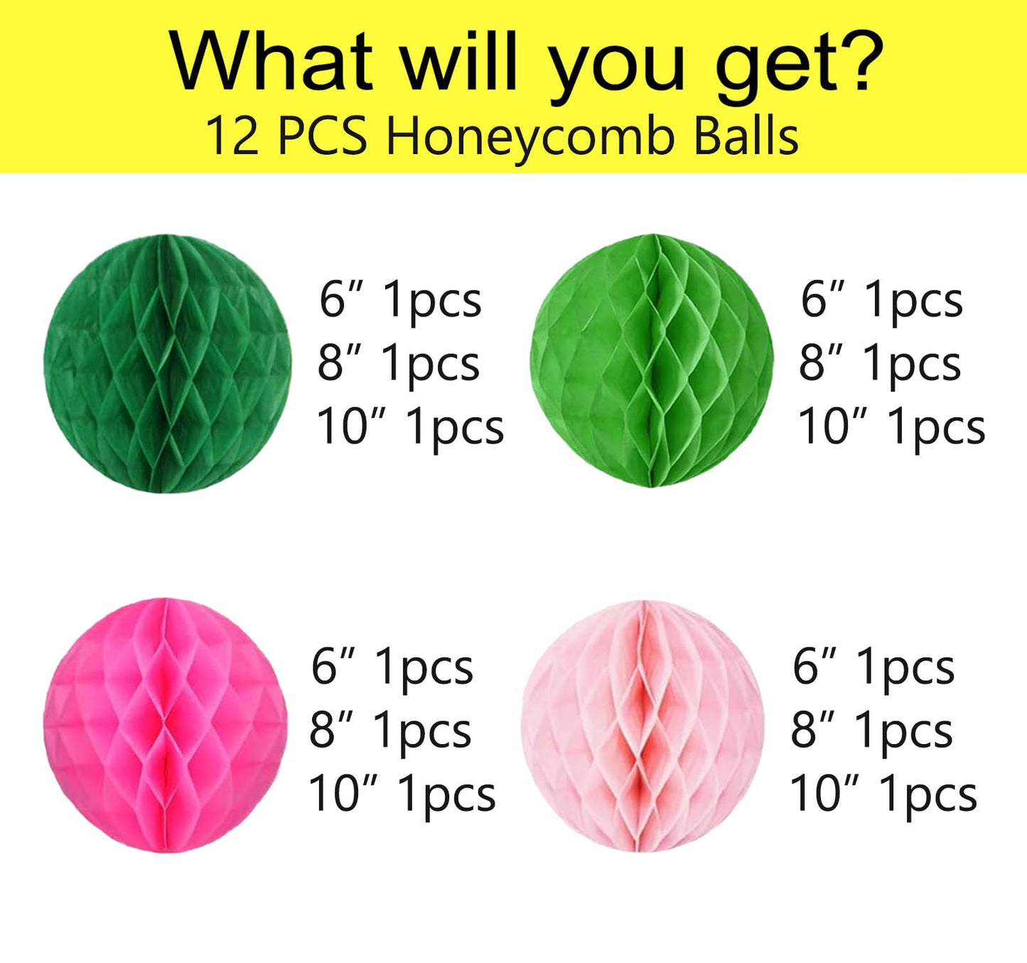 Capesaro 12pcs Pink Green Hanging Honeycomb Balls Decorations Theme Party Decor Movie Birthday Party Decorations for Kids(6" 8" 10" Pink Green Set)