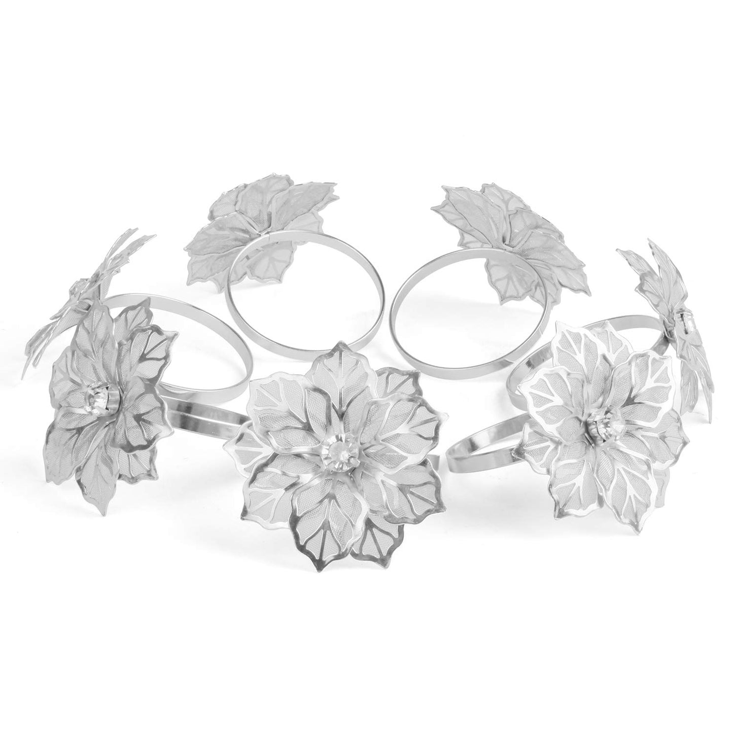 Picowe Set of 12 Alloy Napkin Rings with Hollow Out Flower Napkin Ring Holders for Wedding Party Holiday Banquet Christmas Dinner Delicate Serviette Buckles Decor Favor (Silver)