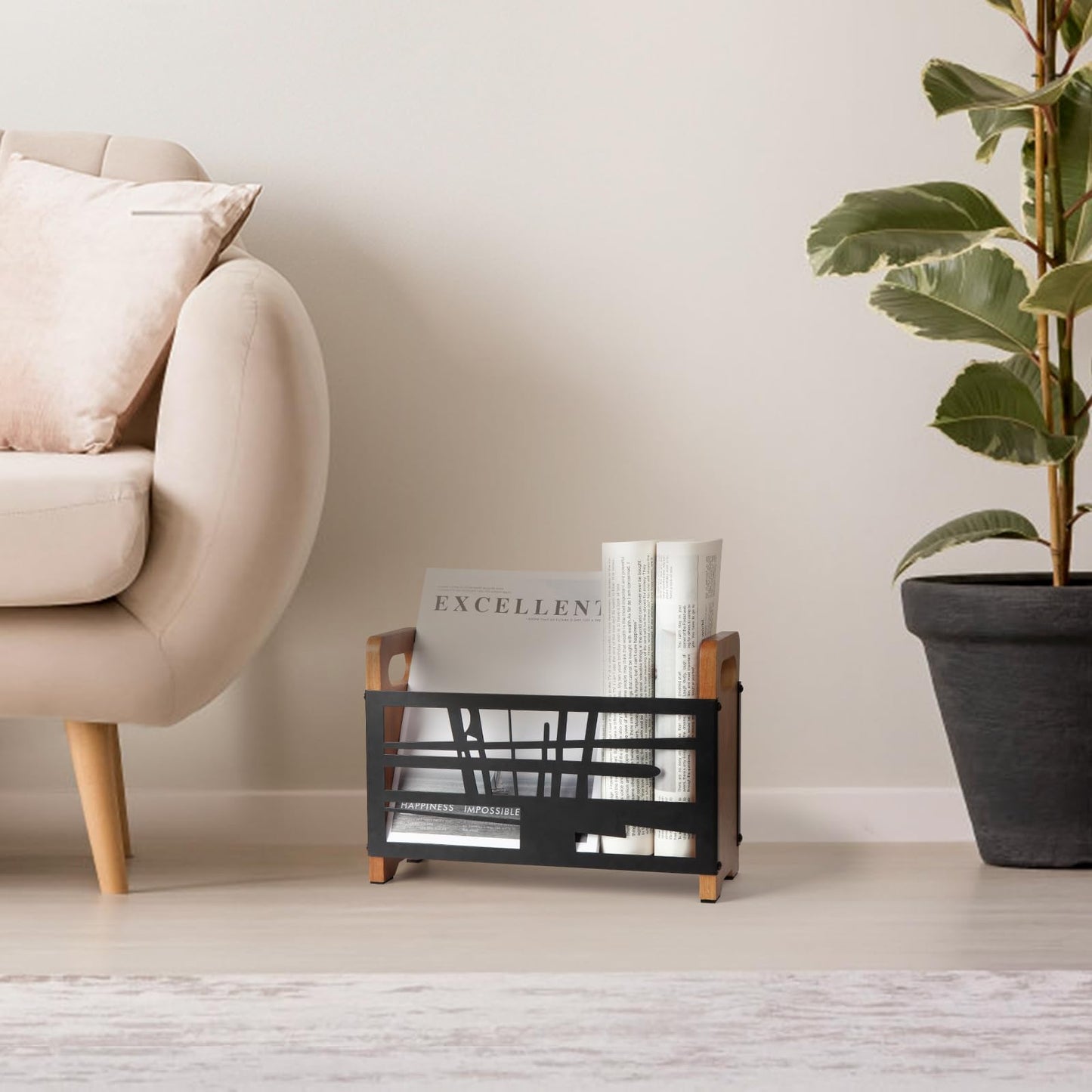 GNTDLD Magazine Holder, Wood Magazine Rack Floor, Farmhouse Magazine File Holder, Magazine Storage Basket for Letters, Books, and Newspapers