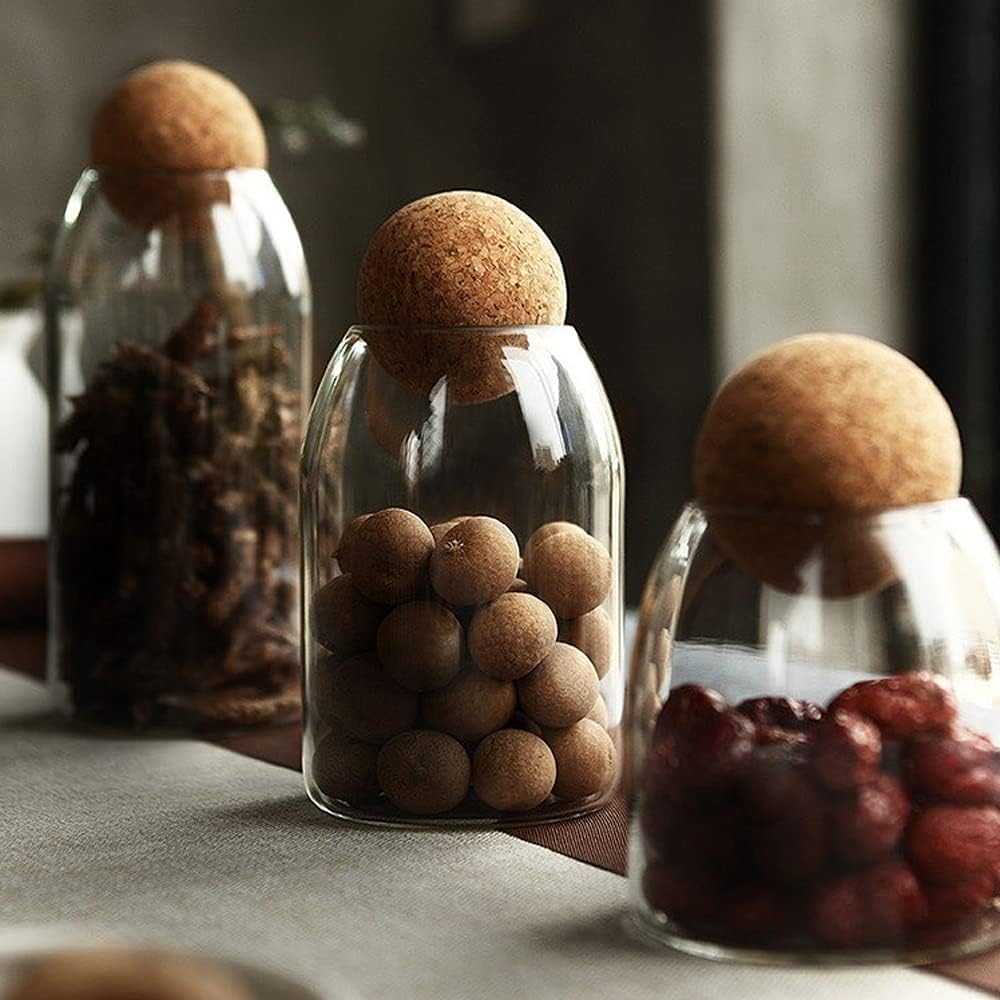 La Llareta Glass Food Storage Canister, 550ml/19oz Storage Container with Ball Cork, Clear Glass Storage Jar, Sealed Container Canister, for Spices, Sugar, Coffee, Biscuits, Candies
