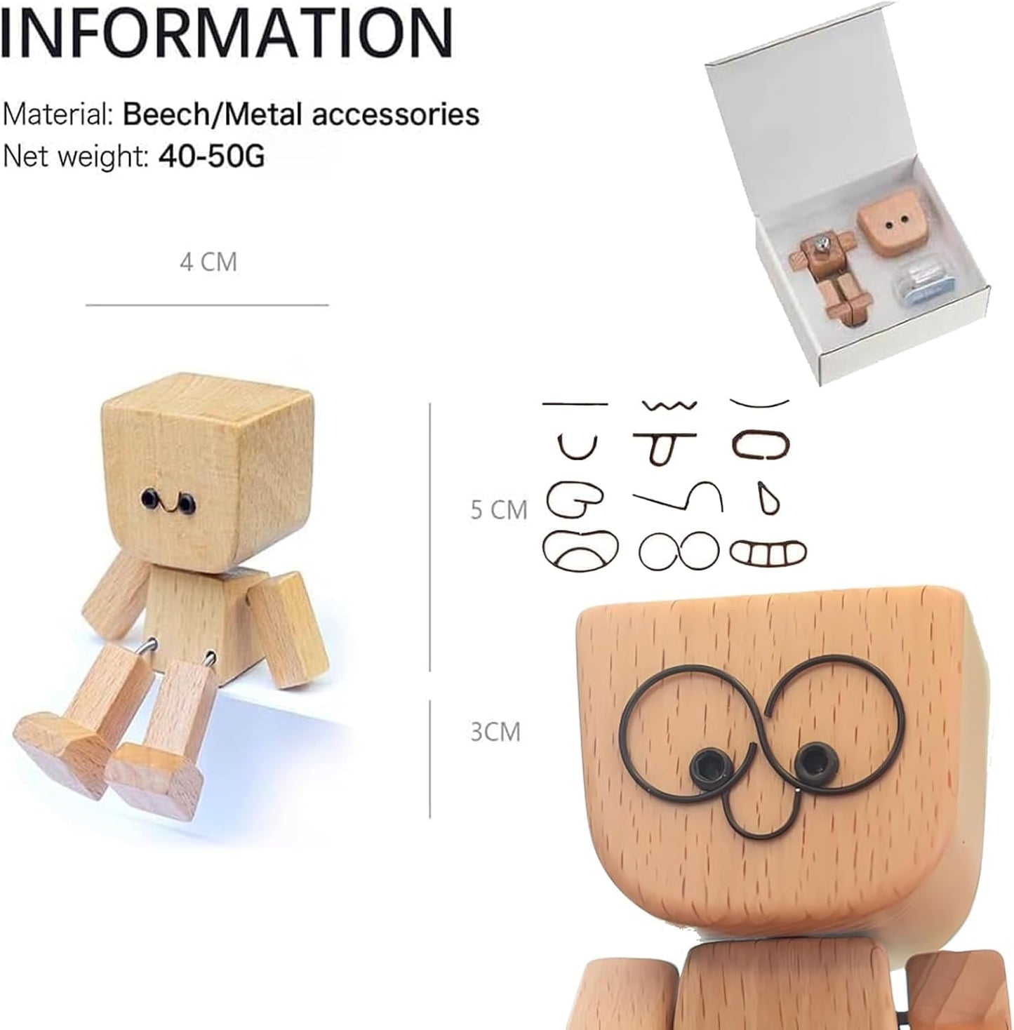 Froklic Shaking Wooden Man,Shaking Wooden Man Figurine with 12 Magnetic Expressions,Funny Dashboard Figurine,Handmade Wobble Doll for Car Accessories and Desk Decoration